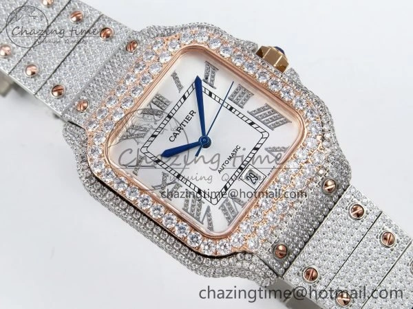 Santos De 40mm TWF 1:1 Best Edition White Dial 904L SS RG Case and Bracelet A ZipUp 6004