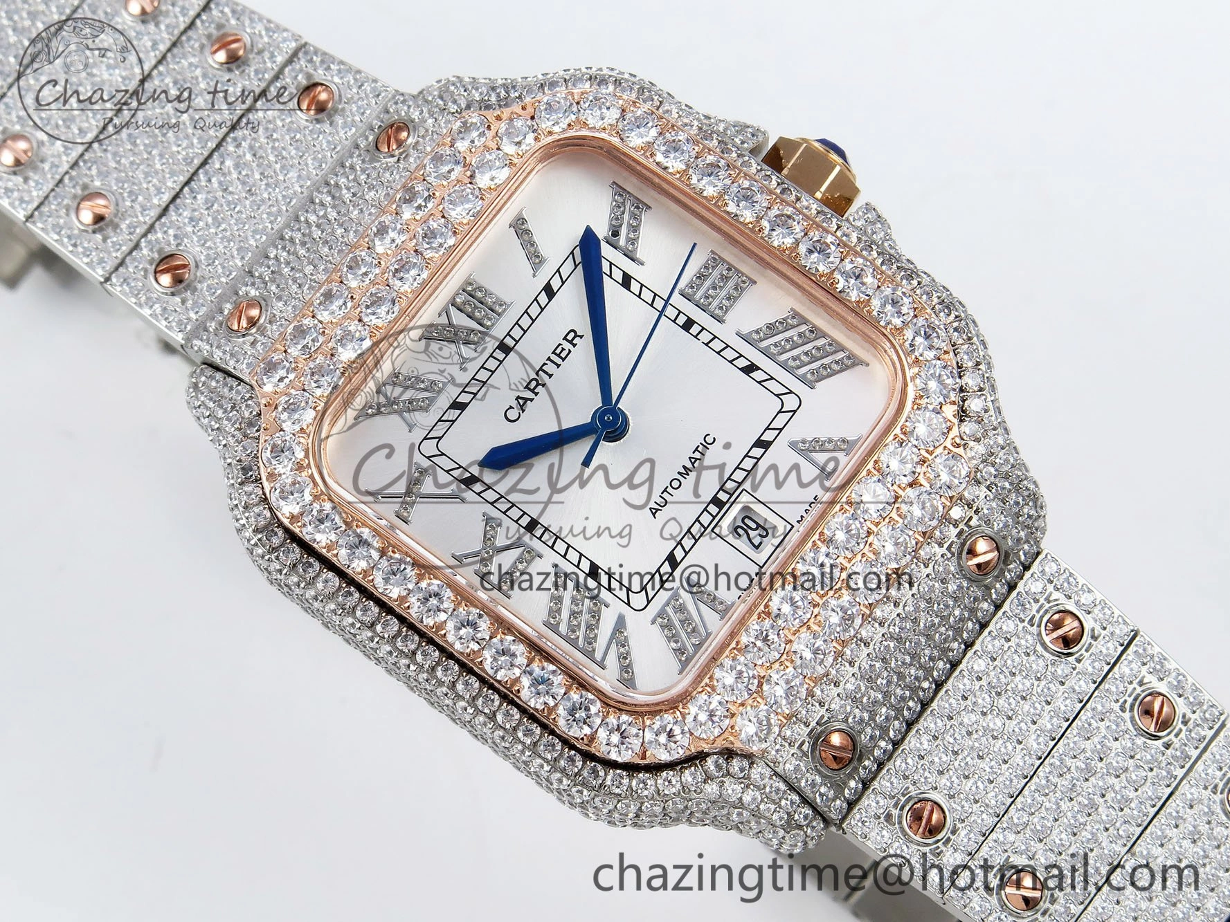 Santos De 40mm TWF 1:1 Best Edition White Dial 904L SS RG Case and Bracelet A ZipUp 6004