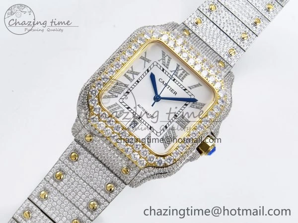 Stylish Santos De 40mm TWF 1:1 Best Edition White Dial 904L SS YG Case and Bracelet A 6017