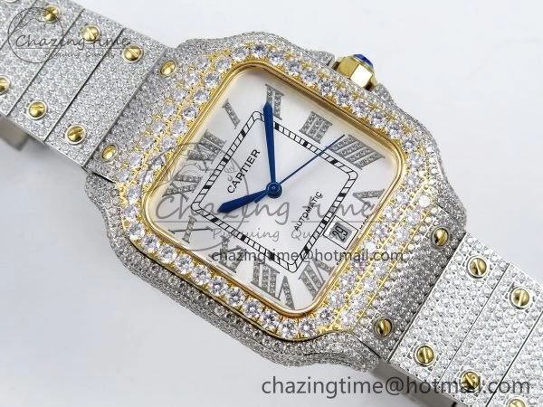 Stylish Santos De 40mm TWF 1:1 Best Edition White Dial 904L SS YG Case and Bracelet A 6017