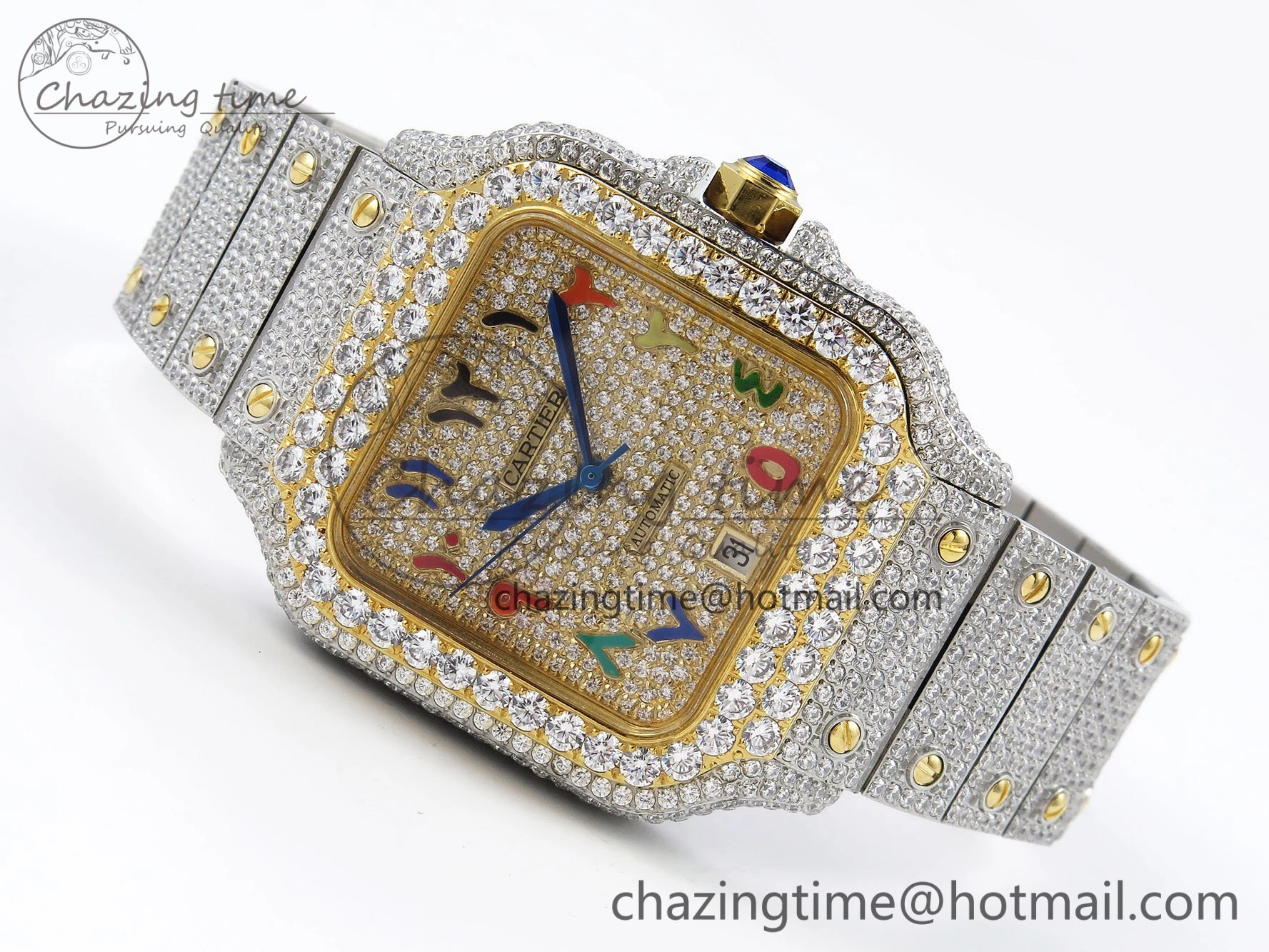 Santos De 40mm TWF 1:1 Best Edition YG Rainbow Dial 904L SS YG Case and Bracelet A Trendy 6009