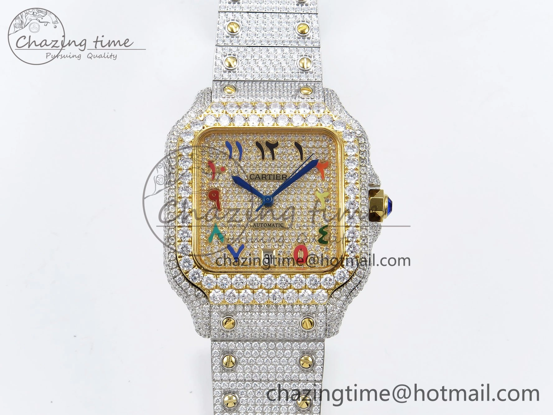 Santos De 40mm TWF 1:1 Best Edition YG Rainbow Dial 904L SS YG Case and Bracelet A Trendy 6009