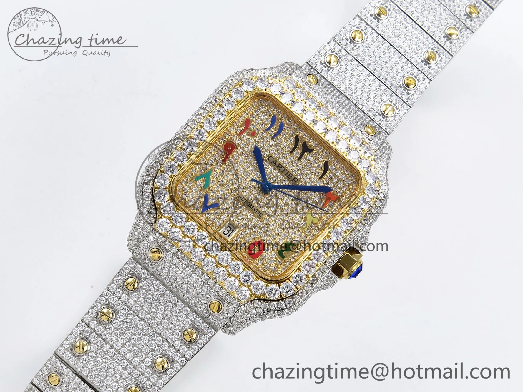 Santos De 40mm TWF 1:1 Best Edition YG Rainbow Dial 904L SS YG Case and Bracelet A Trendy 6009