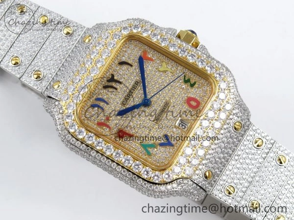 Santos De 40mm TWF 1:1 Best Edition YG Rainbow Dial 904L SS YG Case and Bracelet A Trendy 6009