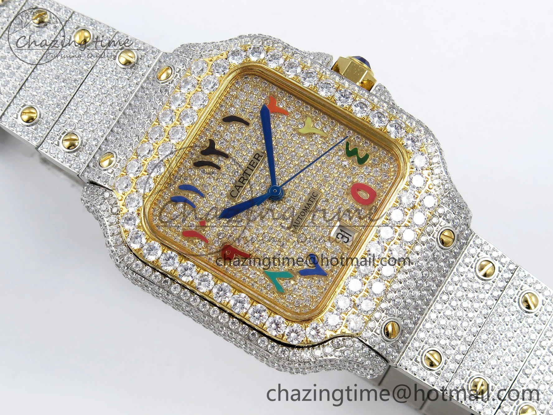Santos De 40mm TWF 1:1 Best Edition YG Rainbow Dial 904L SS YG Case and Bracelet A Trendy 6009