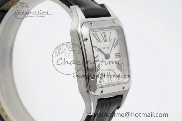 Effortless Santos Dumont 27.5mm IWSF Best Edition Silver Dial on Black Leather Strap Quartz 6055