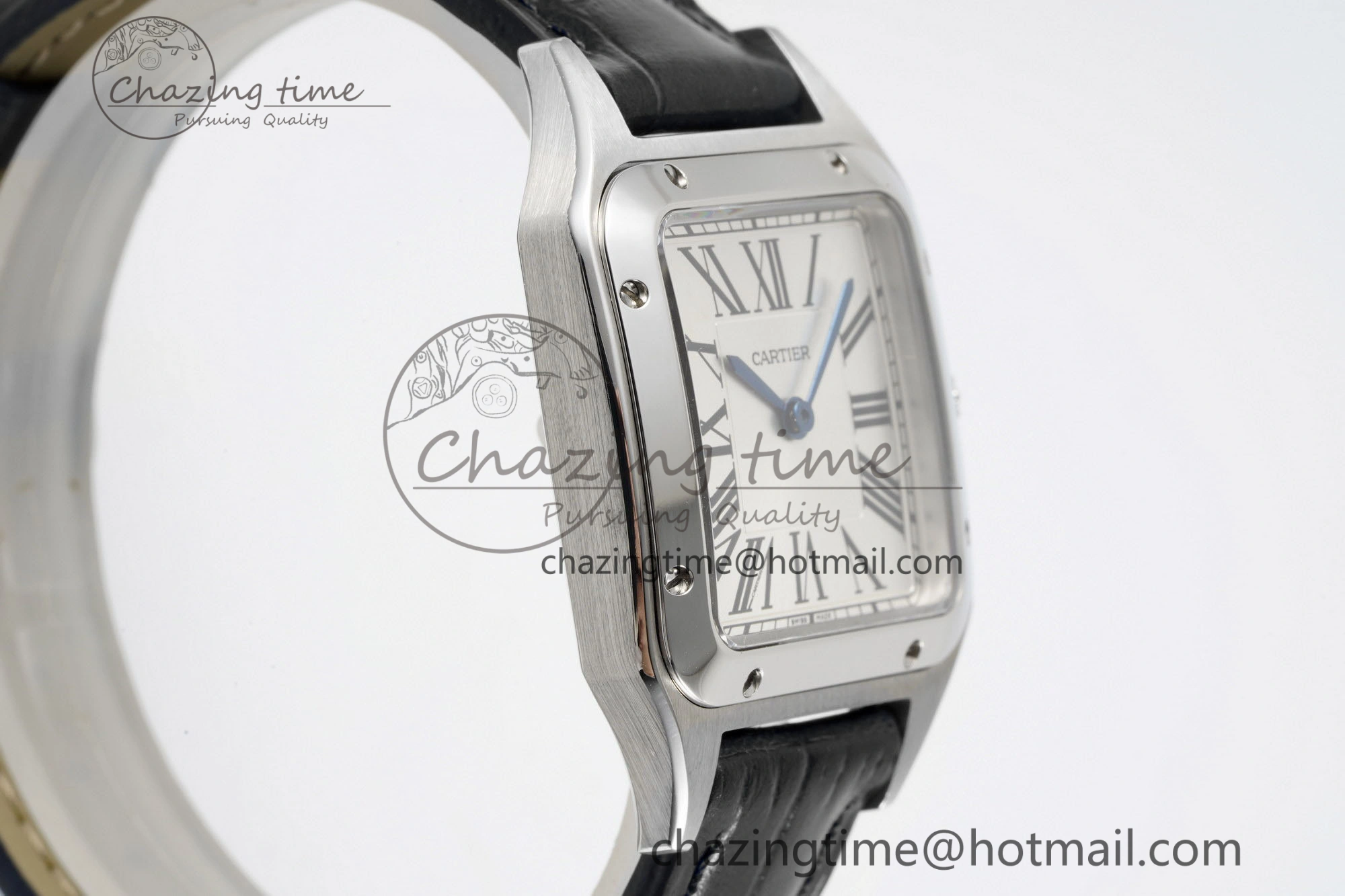 Effortless Santos Dumont 27.5mm IWSF Best Edition Silver Dial on Black Leather Strap Quartz 6055