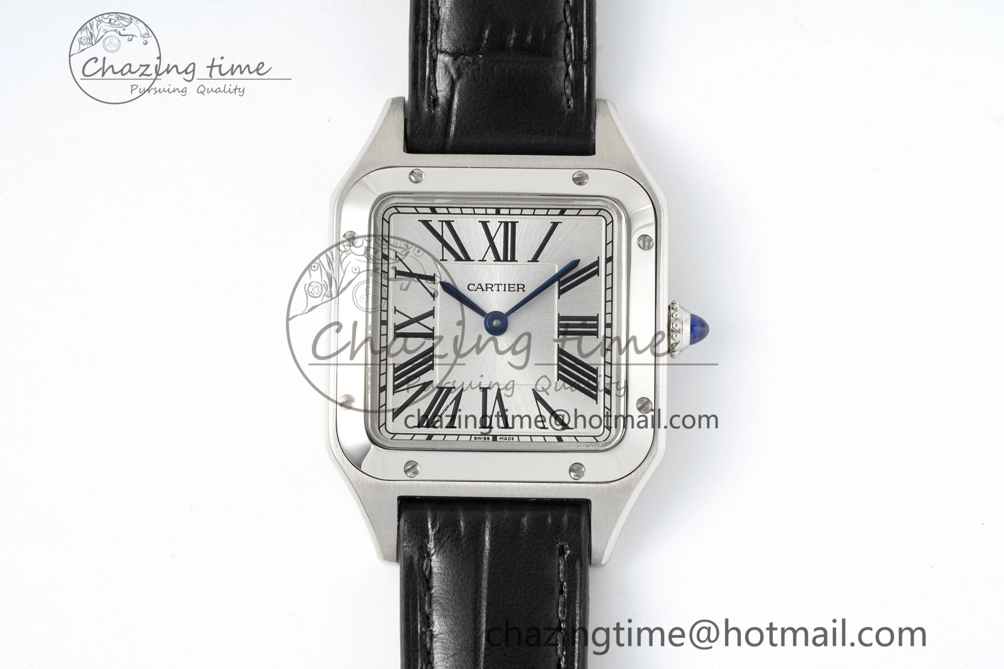 Effortless Santos Dumont 27.5mm IWSF Best Edition Silver Dial on Black Leather Strap Quartz 6055