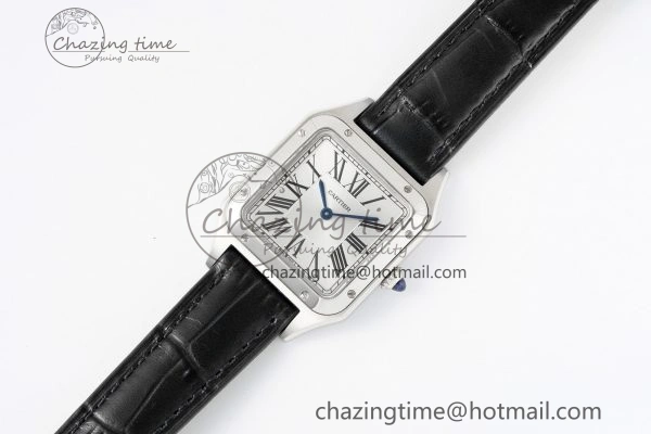 Effortless Santos Dumont 27.5mm IWSF Best Edition Silver Dial on Black Leather Strap Quartz 6055
