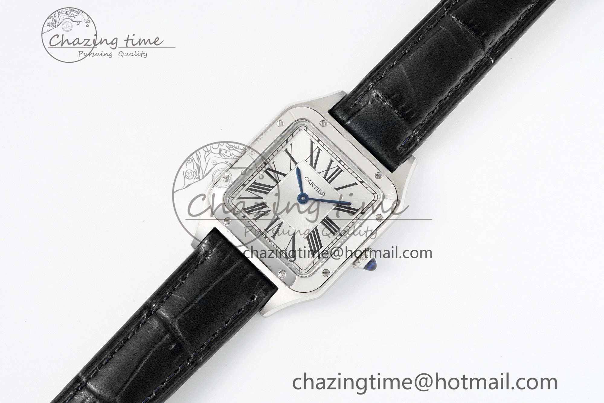 Effortless Santos Dumont 27.5mm IWSF Best Edition Silver Dial on Black Leather Strap Quartz 6055