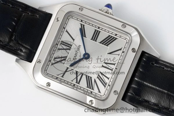 Effortless Santos Dumont 27.5mm IWSF Best Edition Silver Dial on Black Leather Strap Quartz 6055