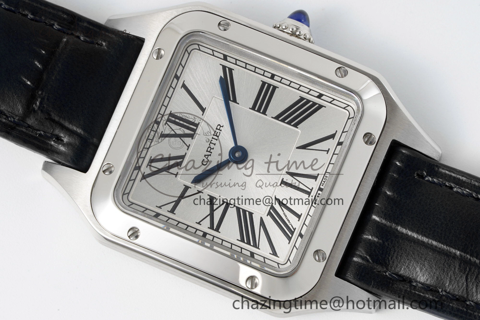 Effortless Santos Dumont 27.5mm IWSF Best Edition Silver Dial on Black Leather Strap Quartz 6055
