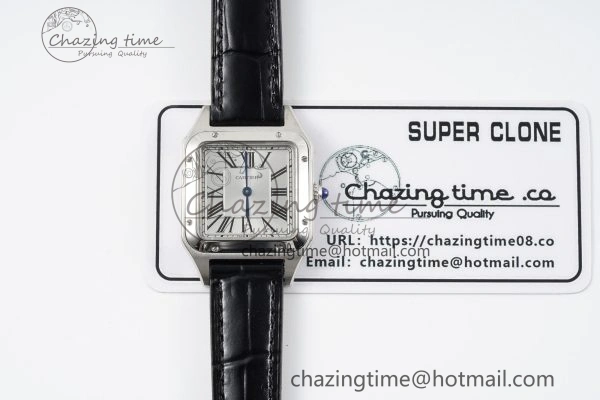 Effortless Santos Dumont 27.5mm IWSF Best Edition Silver Dial on Black Leather Strap Quartz 6055