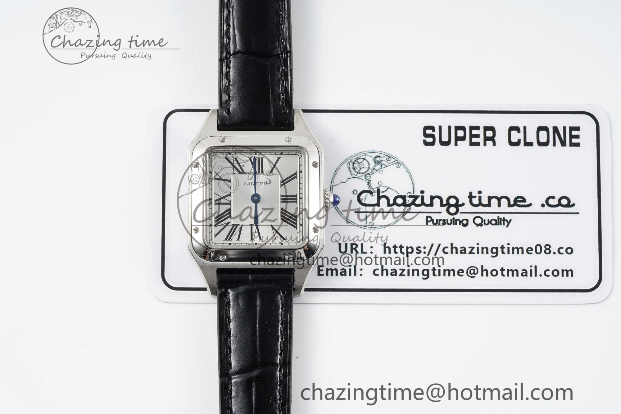 Effortless Santos Dumont 27.5mm IWSF Best Edition Silver Dial on Black Leather Strap Quartz 6055