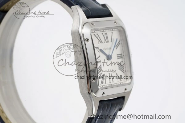 MoistureWicking Santos Dumont 27.5mm IWSF Best Edition Silver Dial on Blue Leather Strap Quartz 6057