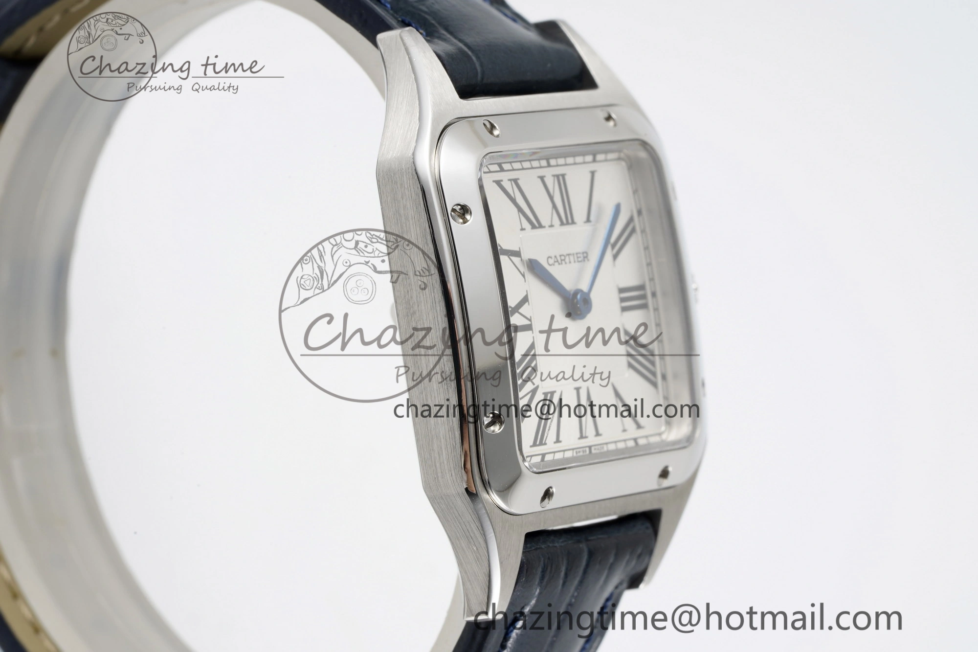 MoistureWicking Santos Dumont 27.5mm IWSF Best Edition Silver Dial on Blue Leather Strap Quartz 6057