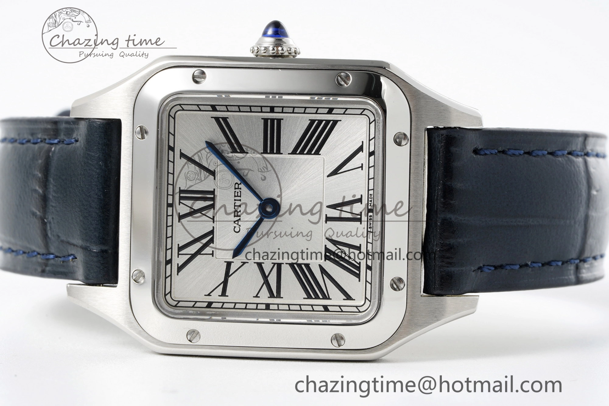 MoistureWicking Santos Dumont 27.5mm IWSF Best Edition Silver Dial on Blue Leather Strap Quartz 6057