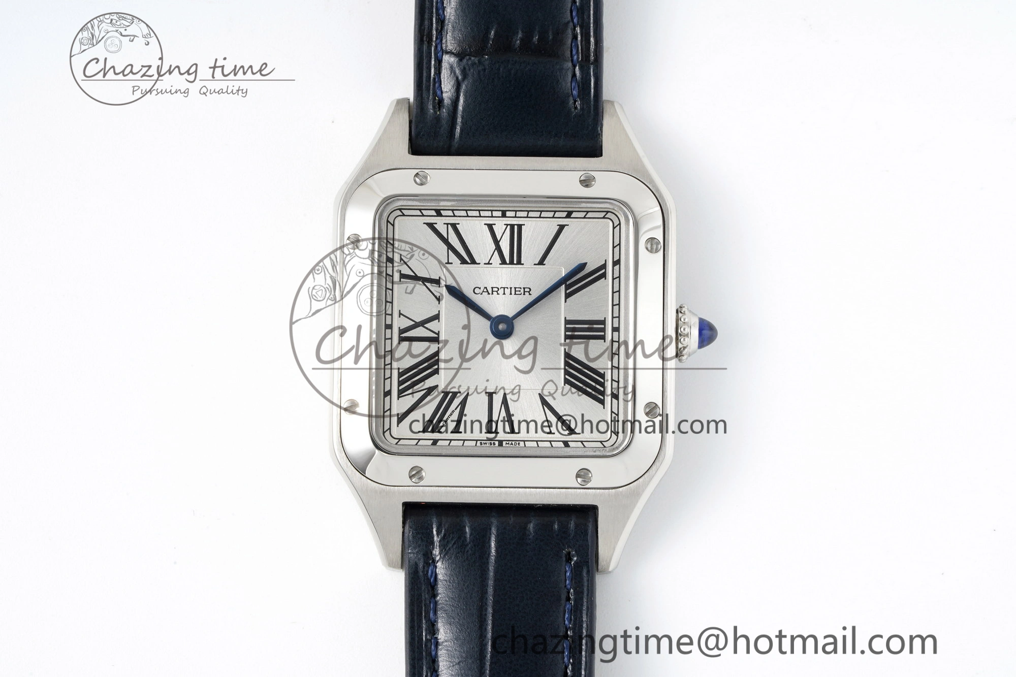 MoistureWicking Santos Dumont 27.5mm IWSF Best Edition Silver Dial on Blue Leather Strap Quartz 6057