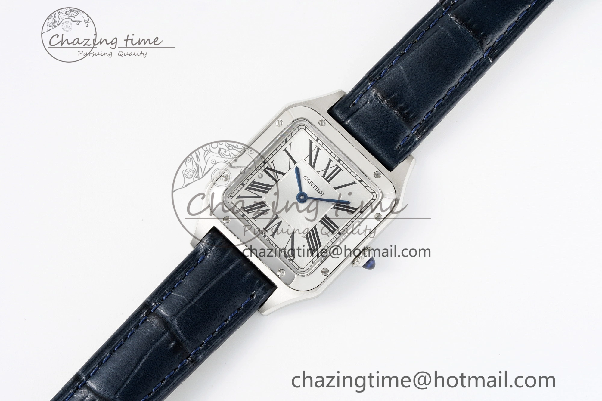 MoistureWicking Santos Dumont 27.5mm IWSF Best Edition Silver Dial on Blue Leather Strap Quartz 6057