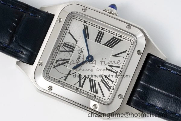 MoistureWicking Santos Dumont 27.5mm IWSF Best Edition Silver Dial on Blue Leather Strap Quartz 6057