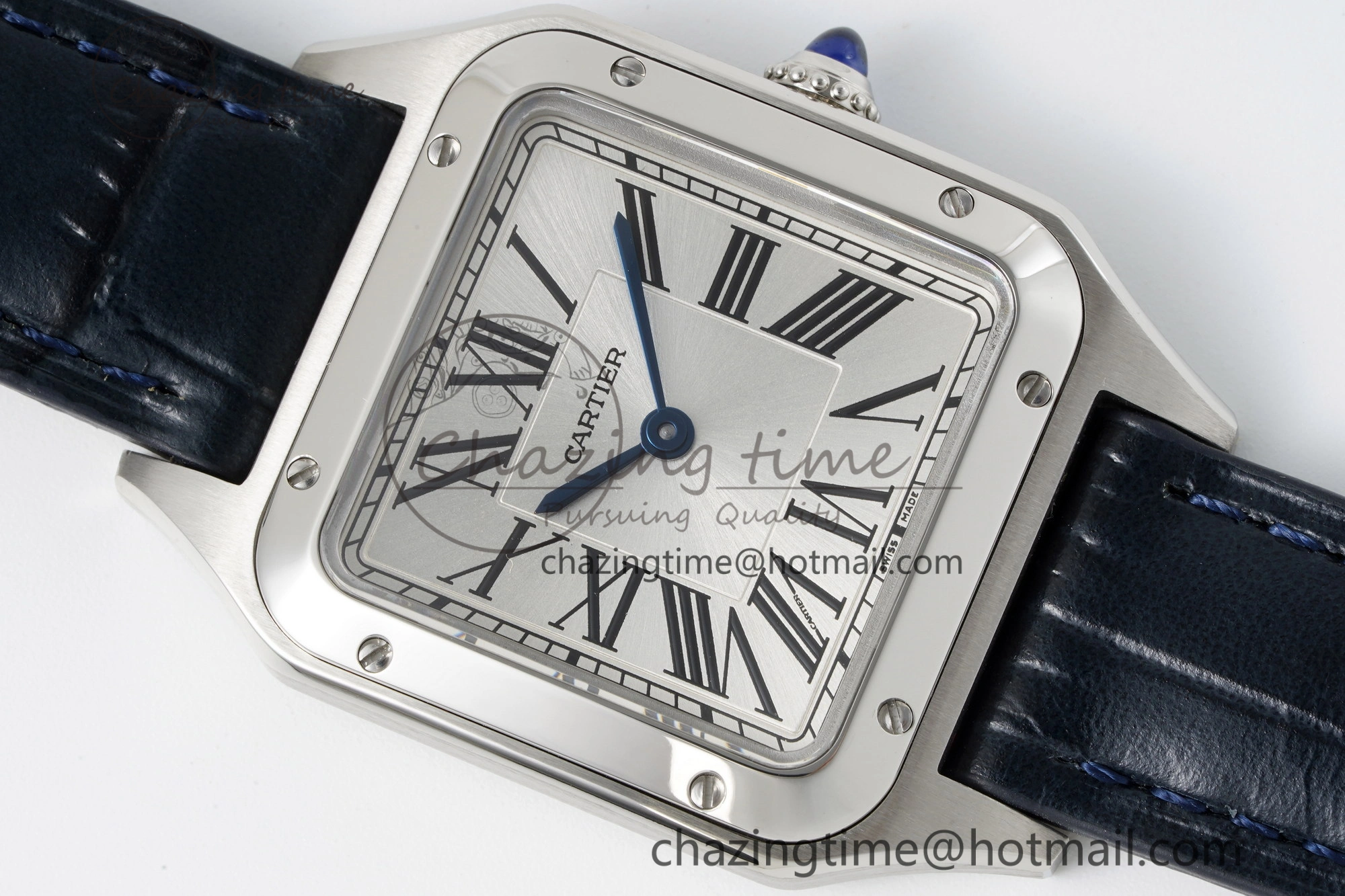MoistureWicking Santos Dumont 27.5mm IWSF Best Edition Silver Dial on Blue Leather Strap Quartz 6057