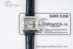 MoistureWicking Santos Dumont 27.5mm IWSF Best Edition Silver Dial on Blue Leather Strap Quartz 6057