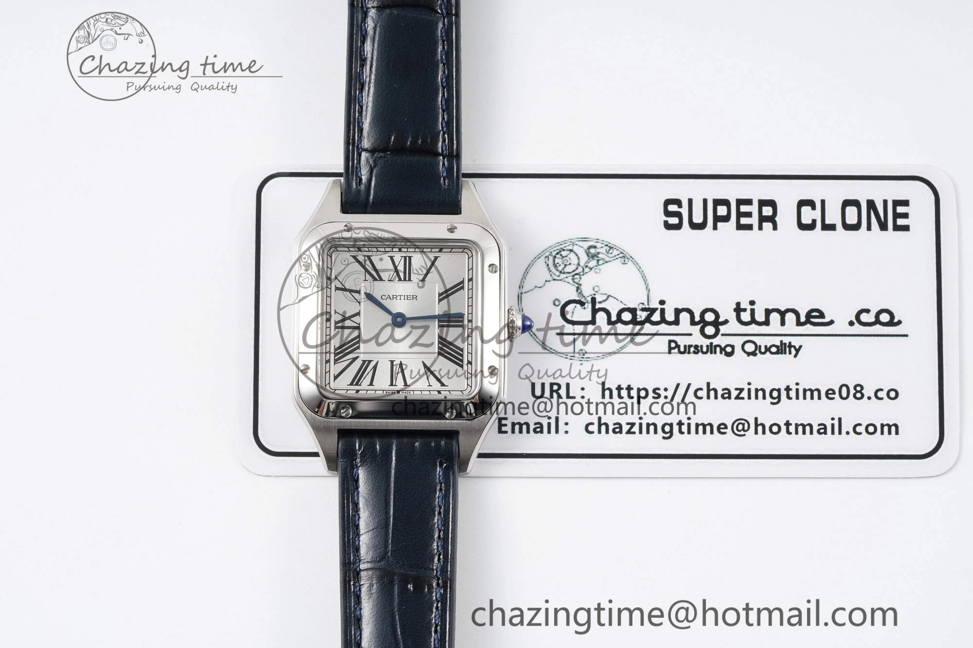 MoistureWicking Santos Dumont 27.5mm IWSF Best Edition Silver Dial on Blue Leather Strap Quartz 6057