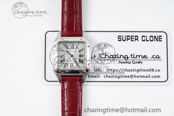Santos Dumont 27.5mm IWSF Best Edition Silver Dial on Red Leather Strap Quartz Versatile 6058