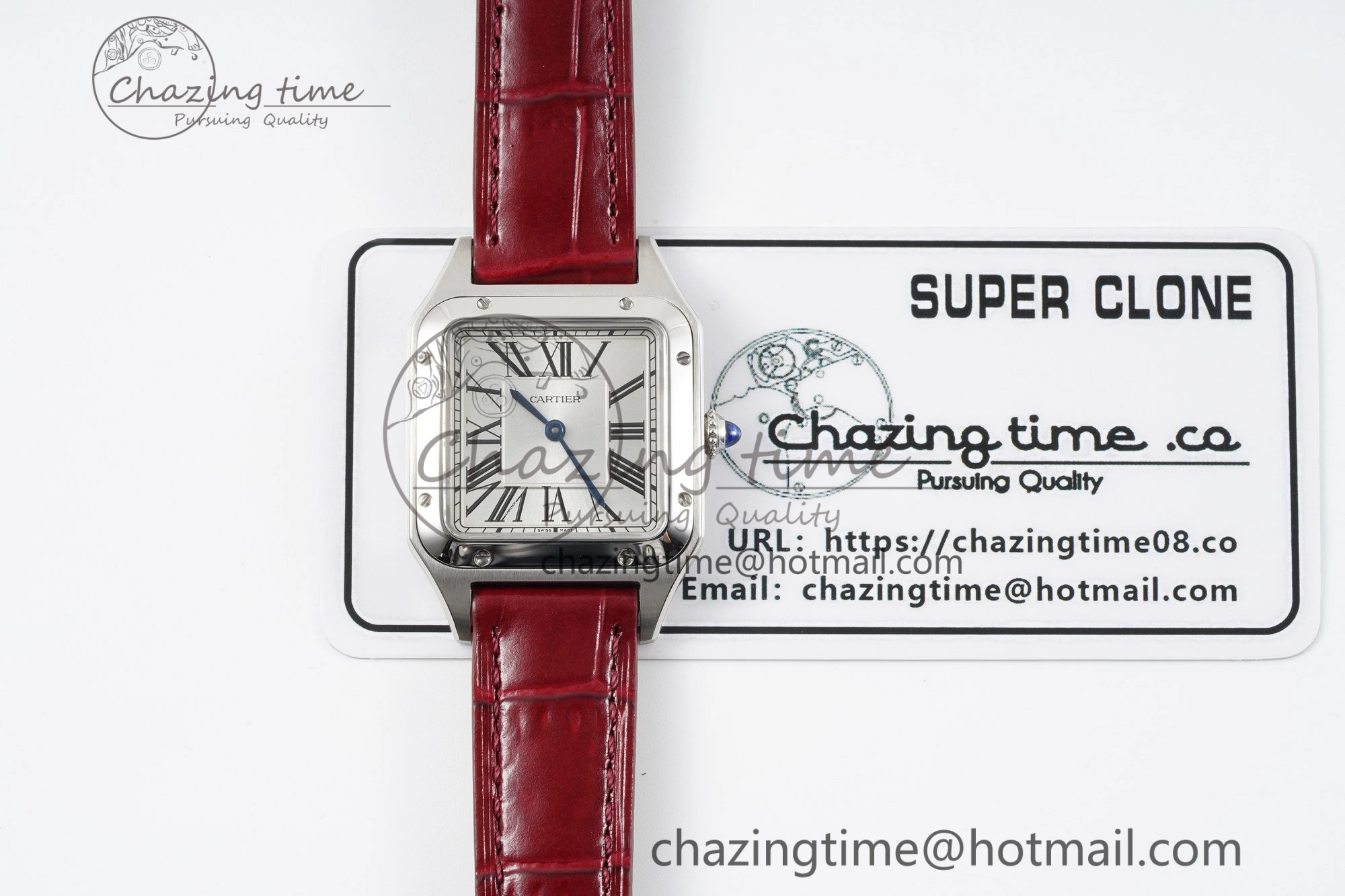 Santos Dumont 27.5mm IWSF Best Edition Silver Dial on Red Leather Strap Quartz Versatile 6058