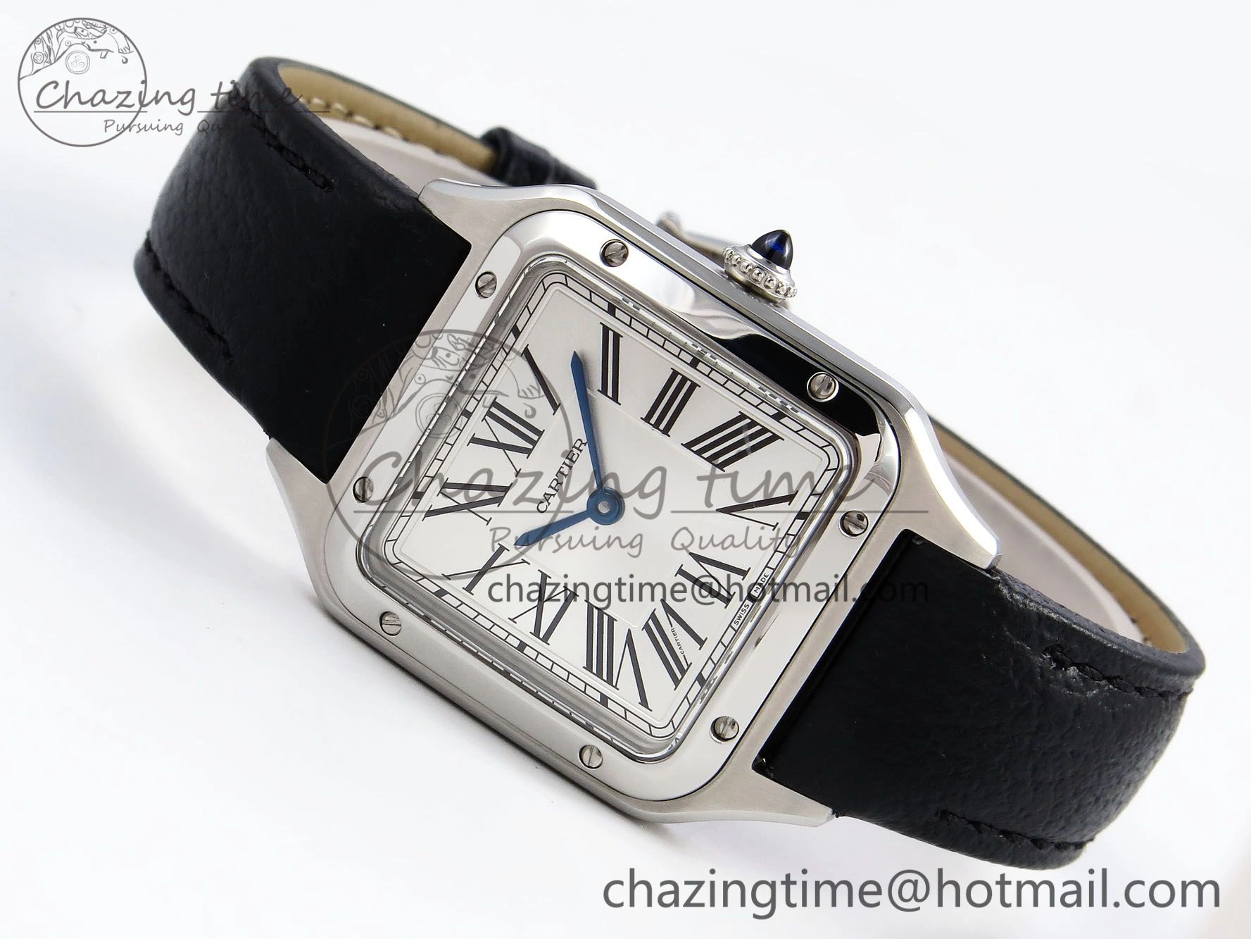 Santos Dumont 27.5mm SS AF 1:1 Best Edition Silver Dial on Black Leather Strap A Trendsetting 5931
