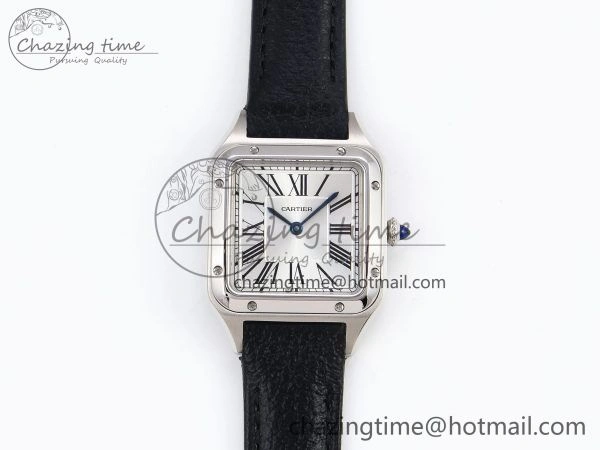 Santos Dumont 27.5mm SS AF 1:1 Best Edition Silver Dial on Black Leather Strap A Trendsetting 5931