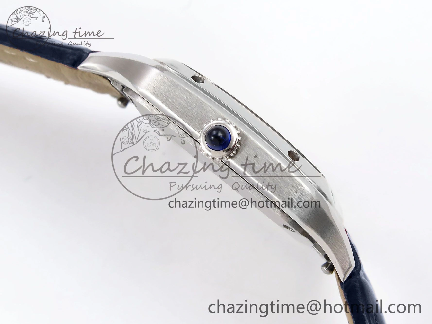 Santos Dumont 27.5mm SS AF 1:1 Best Edition Silver Dial on Blue Croco Strap A Flexible 5934