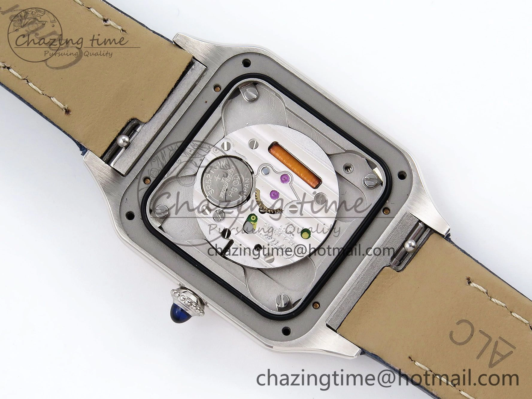Santos Dumont 27.5mm SS AF 1:1 Best Edition Silver Dial on Blue Croco Strap A Flexible 5934
