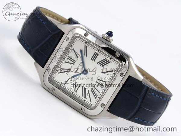 Santos Dumont 27.5mm SS AF 1:1 Best Edition Silver Dial on Blue Croco Strap A Flexible 5934
