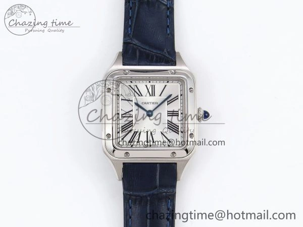 Santos Dumont 27.5mm SS AF 1:1 Best Edition Silver Dial on Blue Croco Strap A Flexible 5934