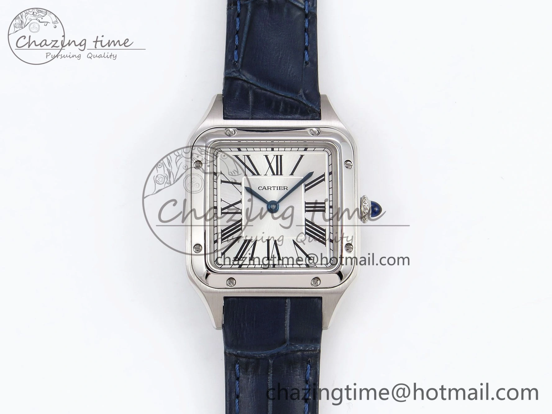 Santos Dumont 27.5mm SS AF 1:1 Best Edition Silver Dial on Blue Croco Strap A Flexible 5934