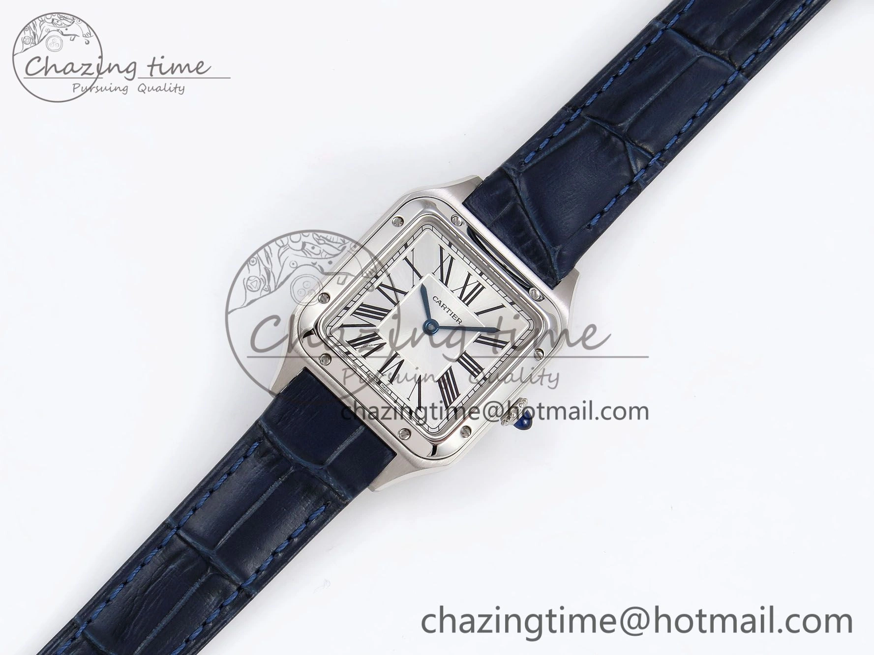 Santos Dumont 27.5mm SS AF 1:1 Best Edition Silver Dial on Blue Croco Strap A Flexible 5934