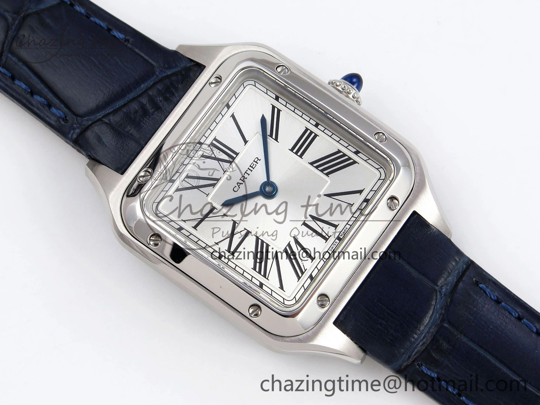 Santos Dumont 27.5mm SS AF 1:1 Best Edition Silver Dial on Blue Croco Strap A Flexible 5934