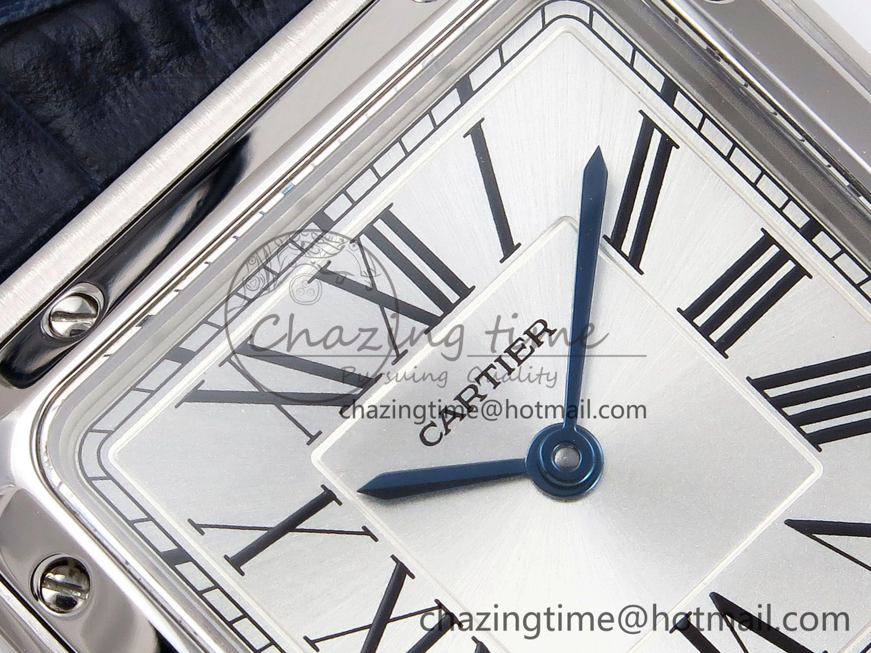 Santos Dumont 27.5mm SS AF 1:1 Best Edition Silver Dial on Blue Croco Strap A Flexible 5934