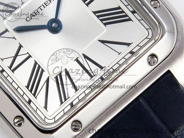 Santos Dumont 27.5mm SS AF 1:1 Best Edition Silver Dial on Blue Croco Strap A Flexible 5934