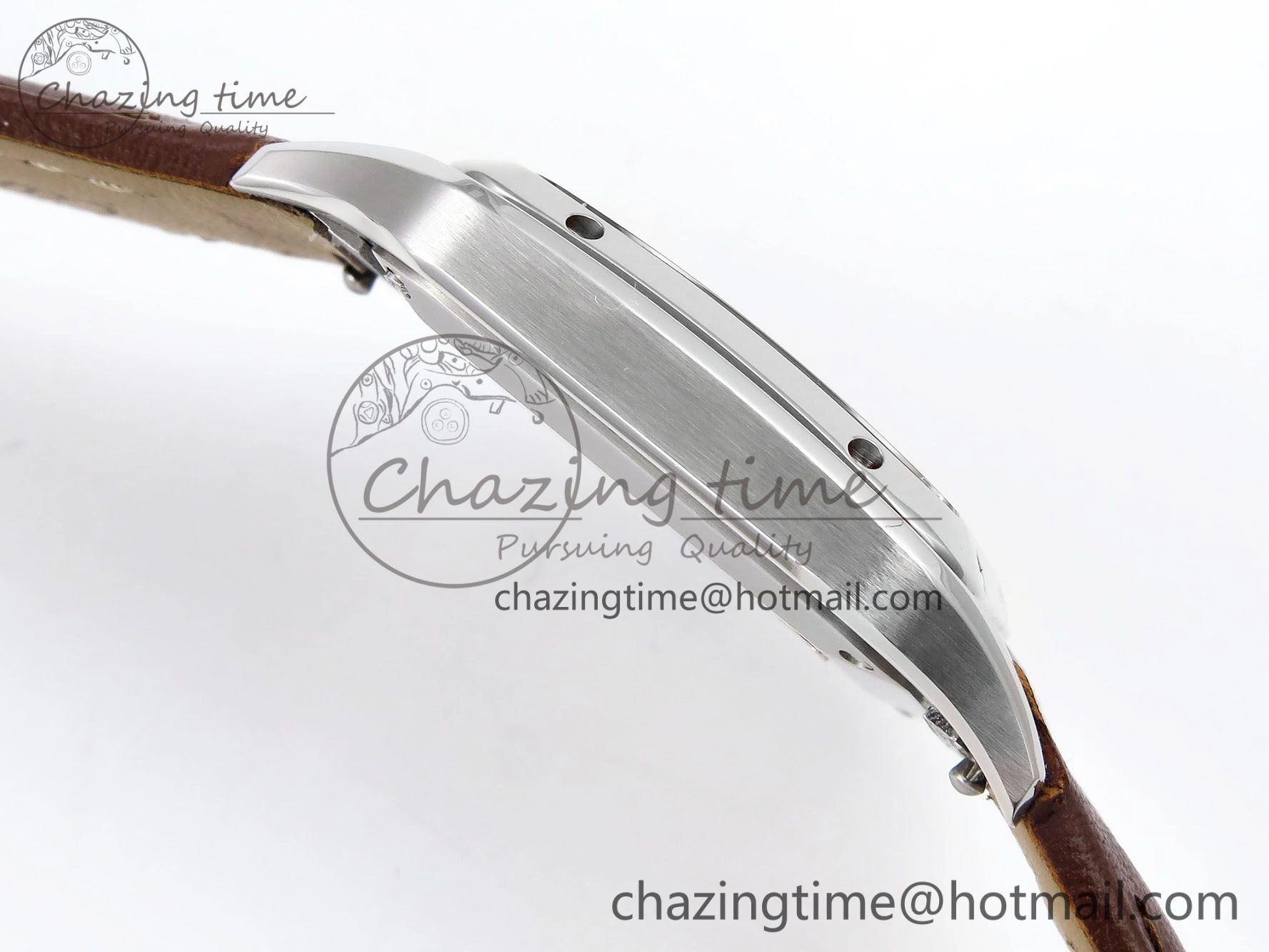 Santos Dumont 27.5mm SS AF 1:1 Best Edition Silver Dial on Brown Leather Strap A Chic 5938