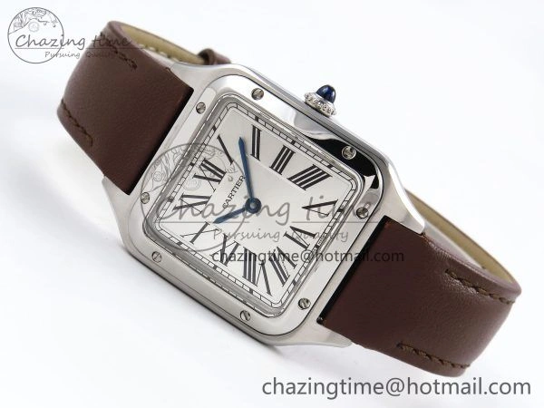 Santos Dumont 27.5mm SS AF 1:1 Best Edition Silver Dial on Brown Leather Strap A Chic 5938