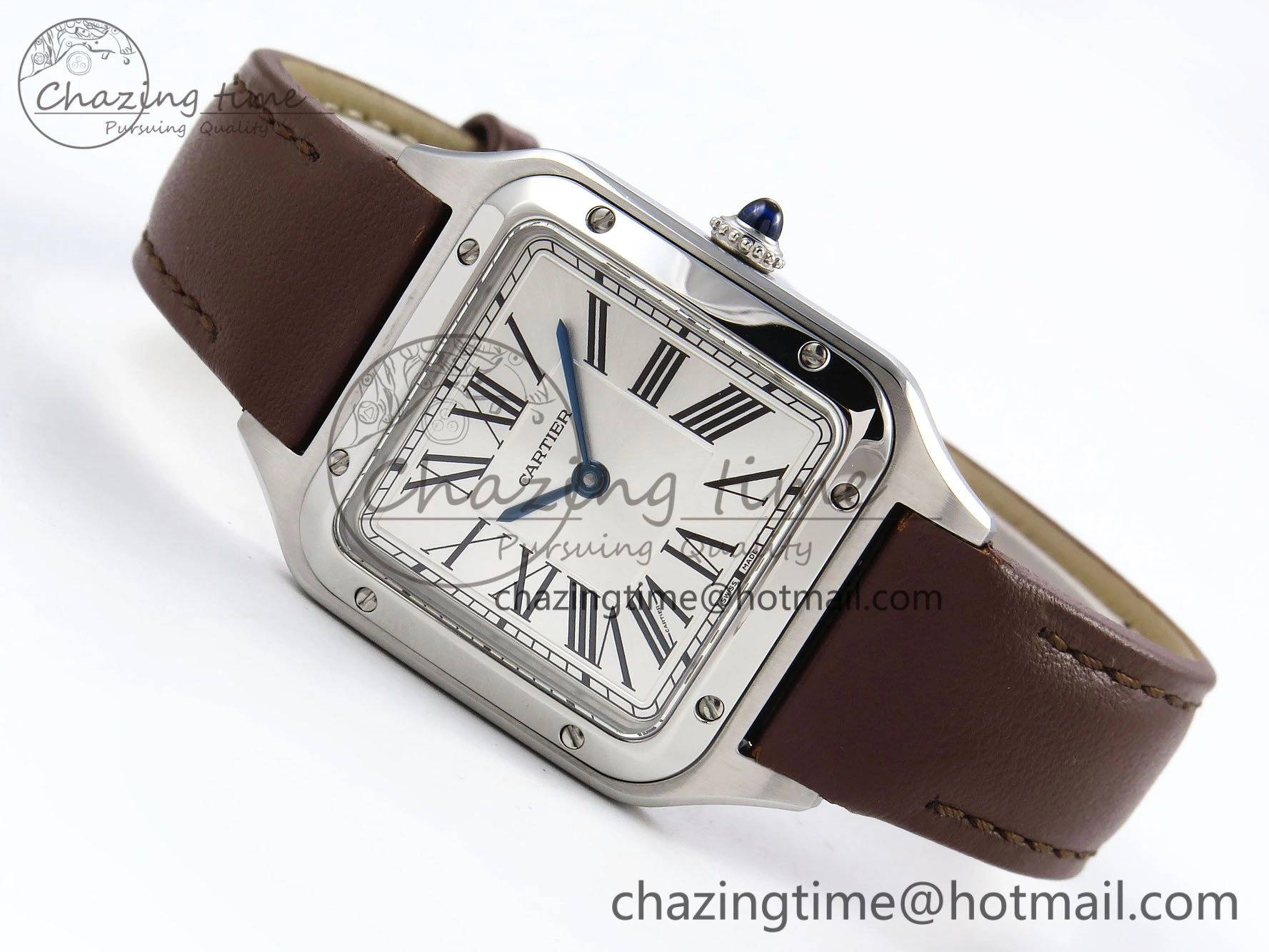 Santos Dumont 27.5mm SS AF 1:1 Best Edition Silver Dial on Brown Leather Strap A Chic 5938