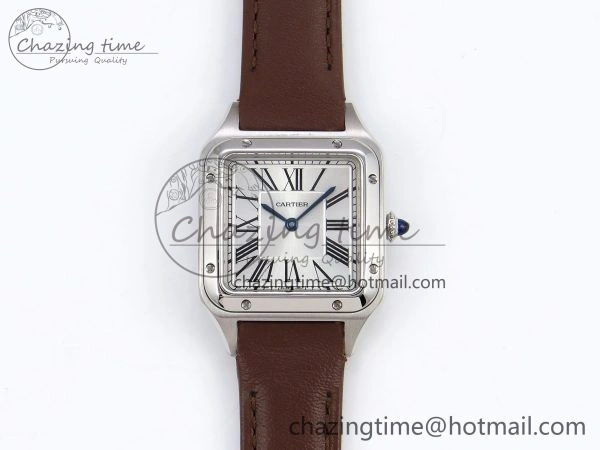 Santos Dumont 27.5mm SS AF 1:1 Best Edition Silver Dial on Brown Leather Strap A Chic 5938