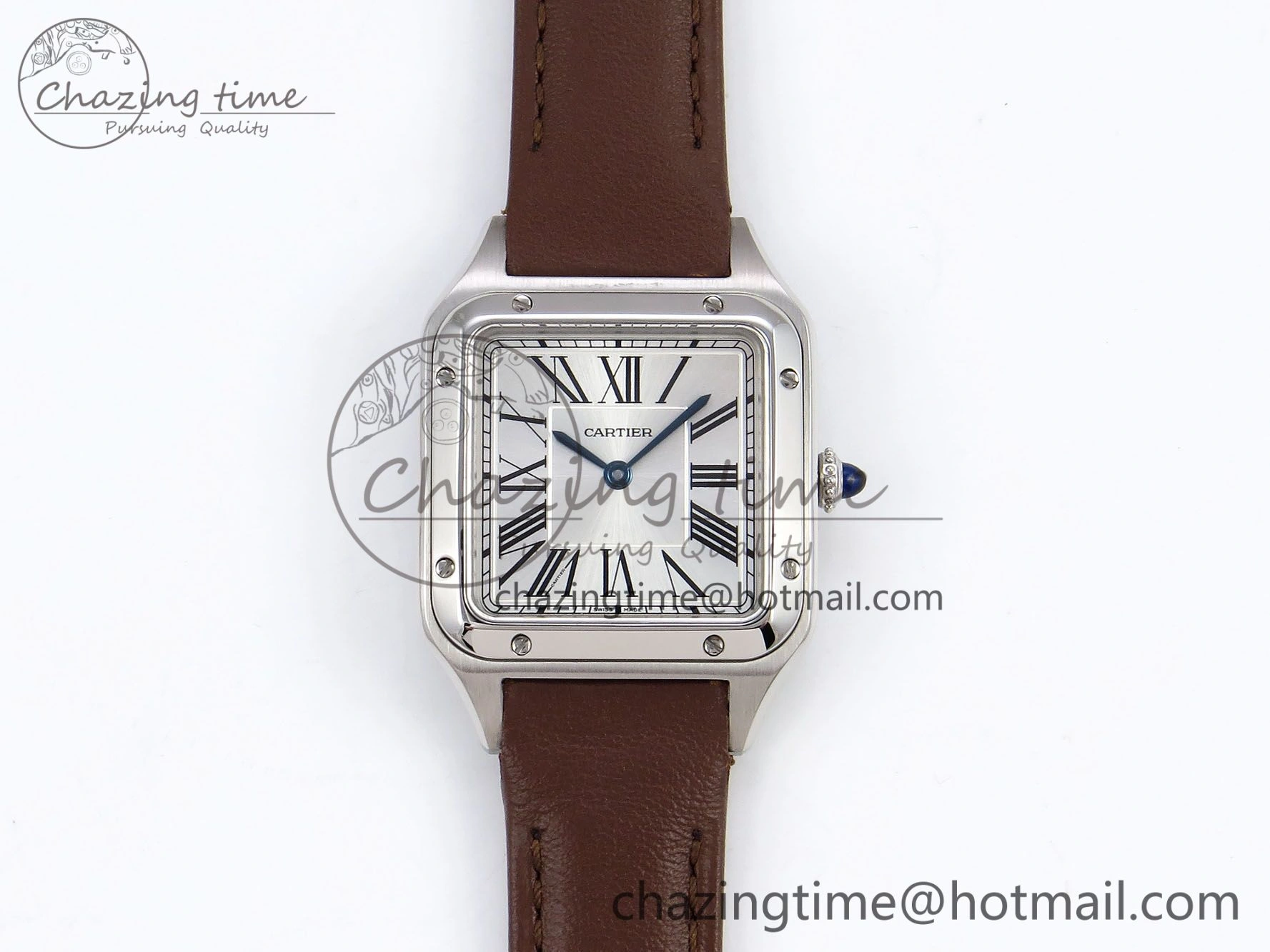 Santos Dumont 27.5mm SS AF 1:1 Best Edition Silver Dial on Brown Leather Strap A Chic 5938