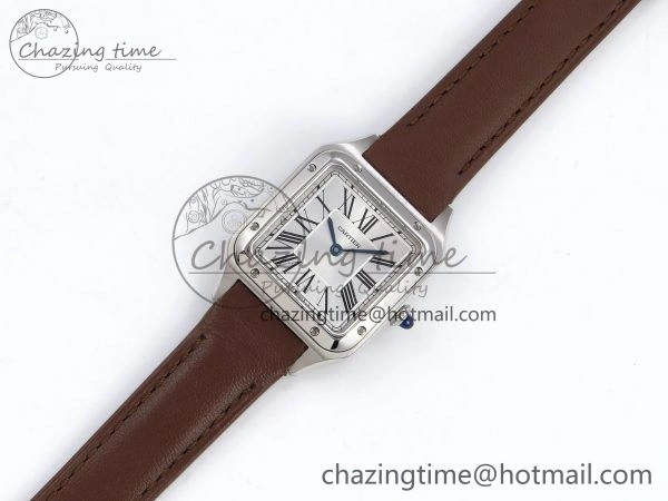 Santos Dumont 27.5mm SS AF 1:1 Best Edition Silver Dial on Brown Leather Strap A Chic 5938