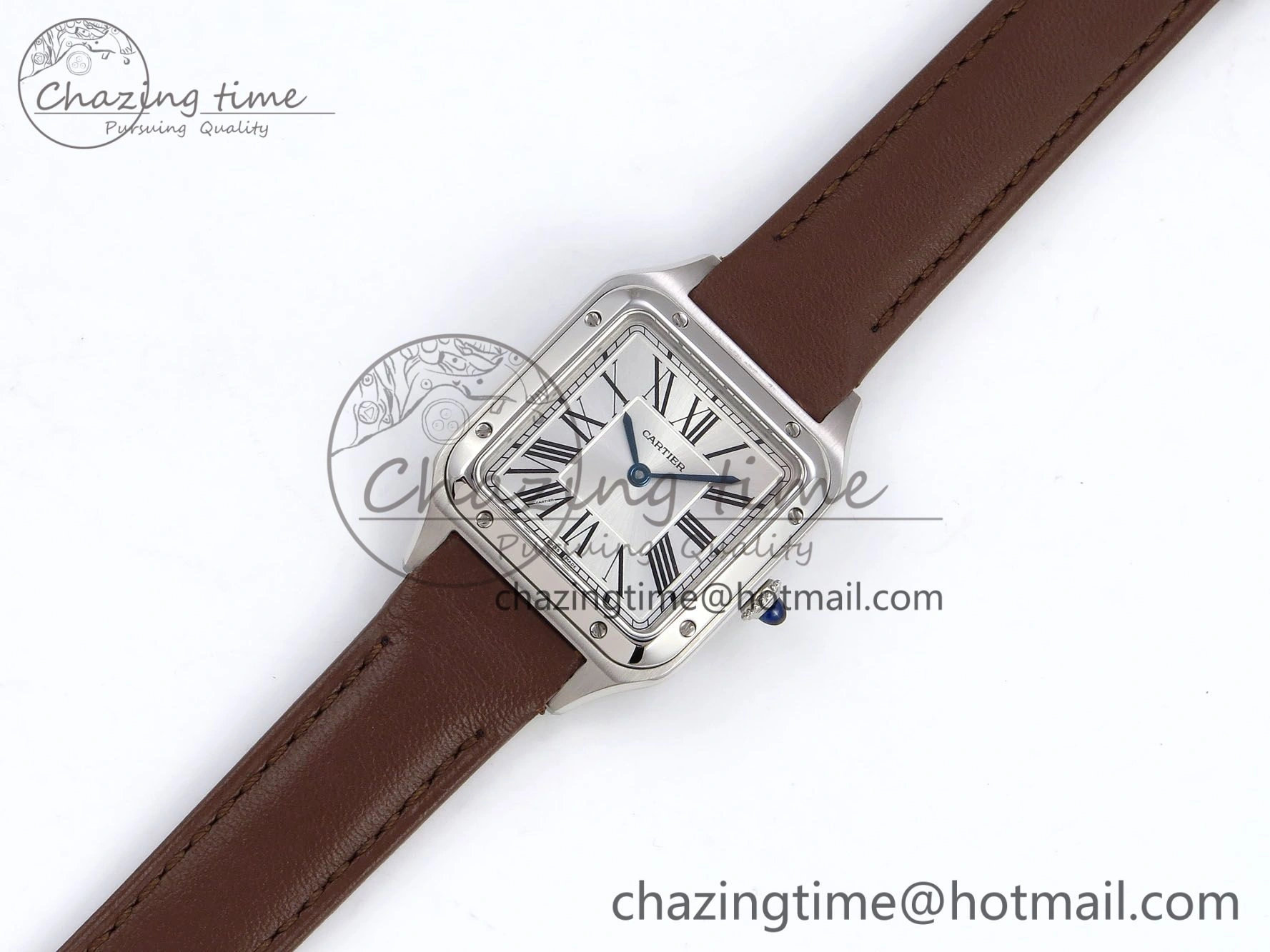 Santos Dumont 27.5mm SS AF 1:1 Best Edition Silver Dial on Brown Leather Strap A Chic 5938