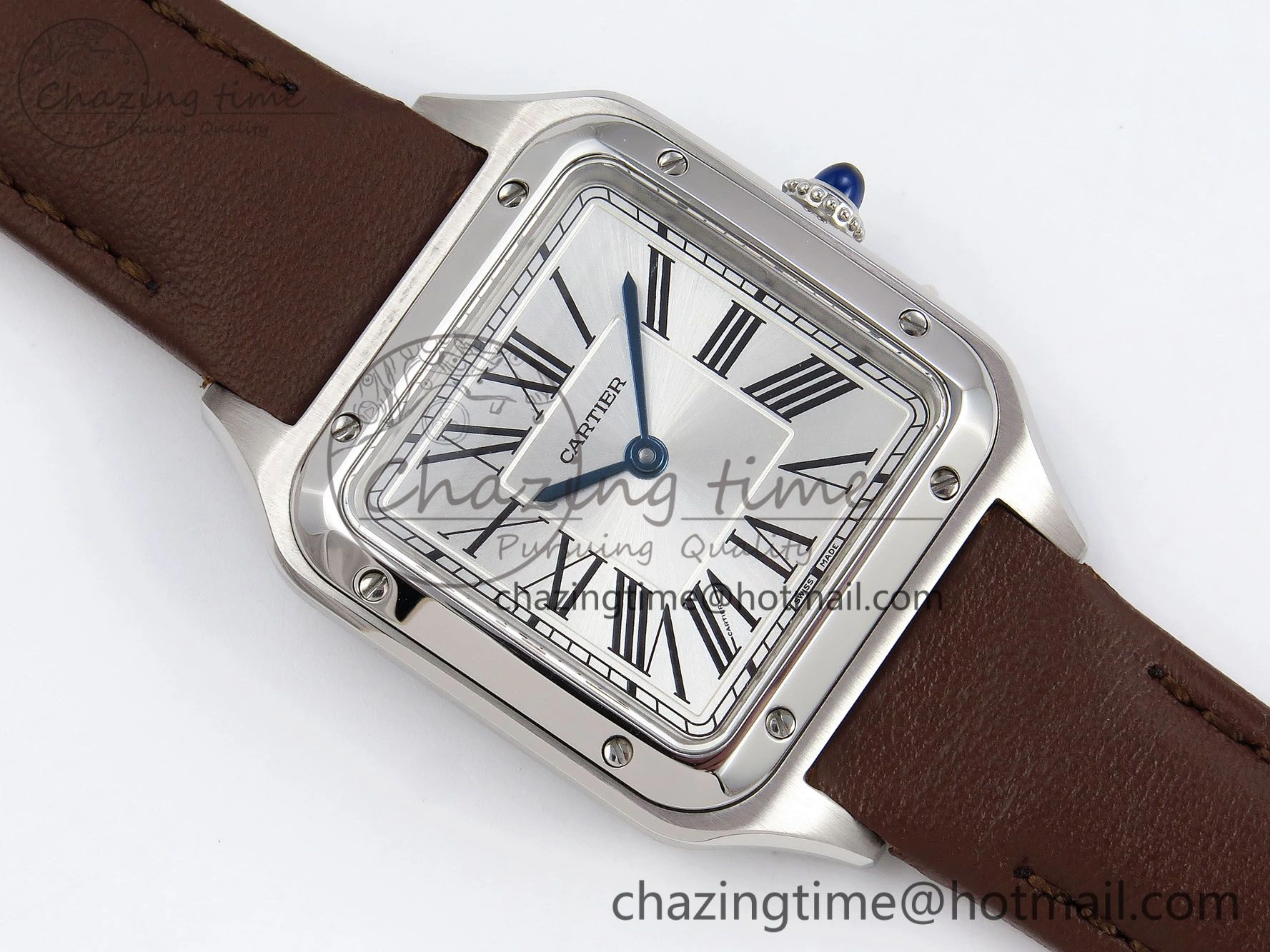 Santos Dumont 27.5mm SS AF 1:1 Best Edition Silver Dial on Brown Leather Strap A Chic 5938