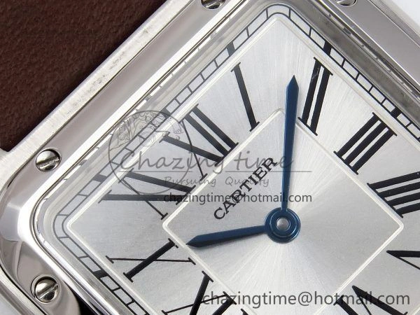 Santos Dumont 27.5mm SS AF 1:1 Best Edition Silver Dial on Brown Leather Strap A Chic 5938