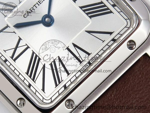 Santos Dumont 27.5mm SS AF 1:1 Best Edition Silver Dial on Brown Leather Strap A Chic 5938